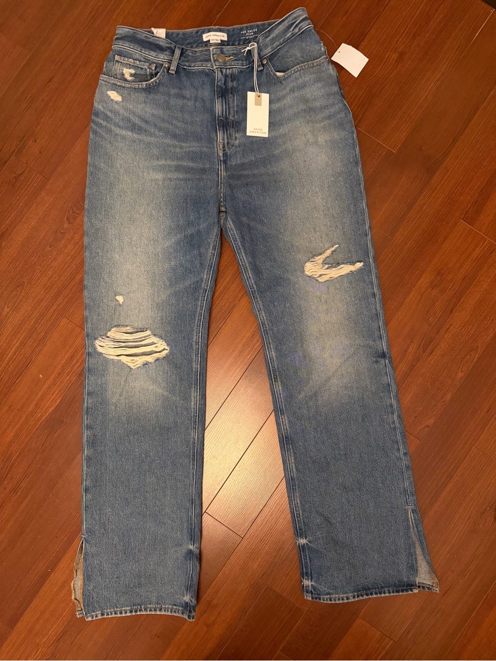 NWT Good American The Khloé Jean 10/30 Distressed Straight Jeans